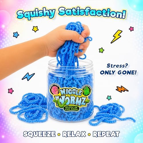 JA-RU Wiggle Wormz Glow in the Dark Squishy Sensory Worms Toy Jar 5357-2B