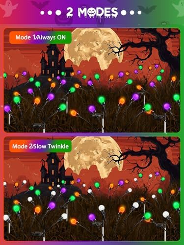 6PK Halloween Decorations Outdoor Solar Firefly Lights Orange Purple Green