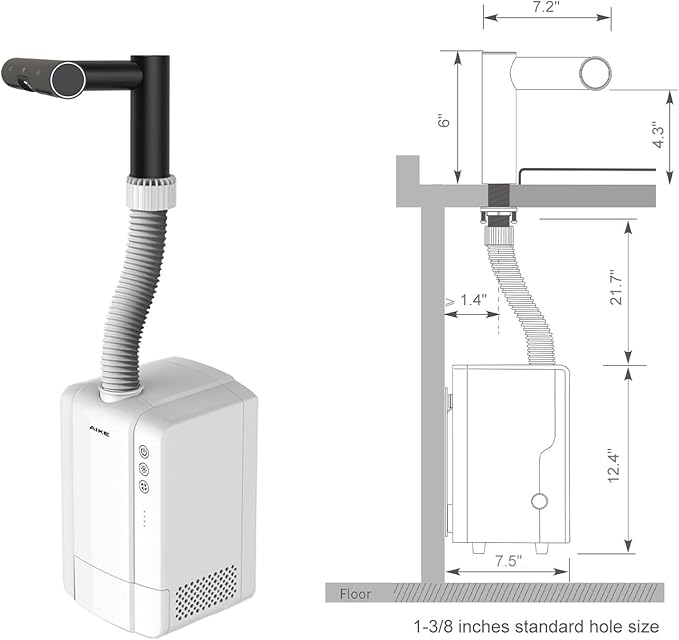 AIKE Air Tap Wash+Dry High Speed Hand Dryer Model AK7120, 110-120V Black Standard Height