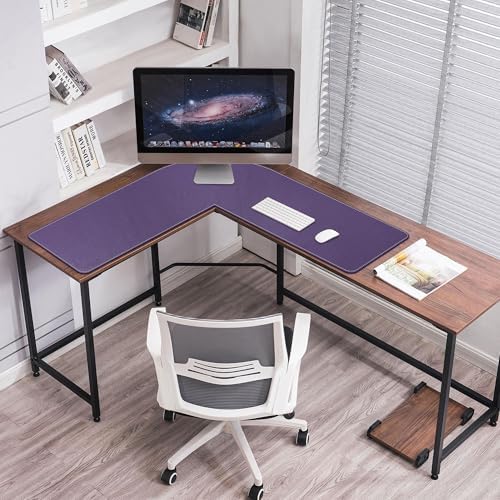 Mydours L-Shape Desk Pad, (38"+38") x13 Large PU Leather Corner Mat, Purple