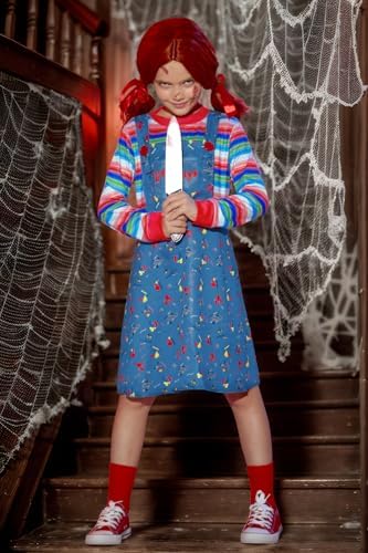 BesserBay Girl's 4PC Halloween Costume Horror Killer Dress Up Mock Two-Piece Blue Stripe 2-12 Years