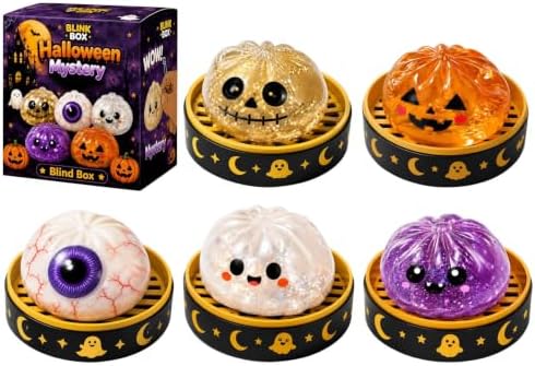 Halloween Spooky Pumpkin Stress Ball Squeeze Toy for Adults, Slow Rise Glitter DumplingSpooky Ghost Decorations, Halloween Cute Pumpkin Squeeze Fidget Toy for Stress Anxiety Relief(5 Pack)