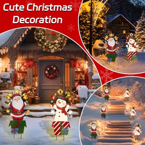 BRIGHTDECK 2 Pack Christmas Yard Signs Outdoor Decorations, Snowman Santa
