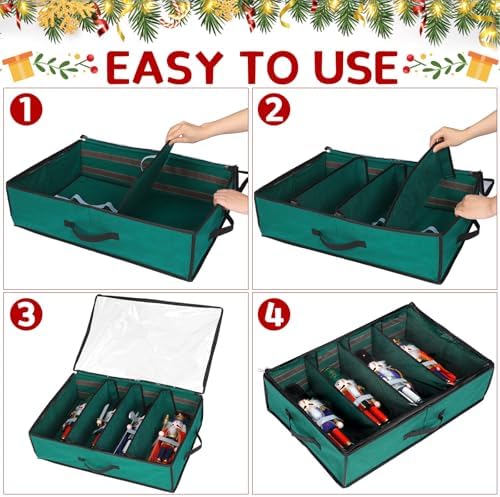 Preboun 4 Pack Christmas Nutcracker Storage Box Clear Top,Red,Bottle Green