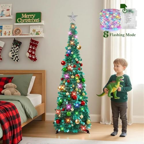 N&T NIETING Pop Up Christmas Tree with Lights & Ornaments, 5FT, Dark Green