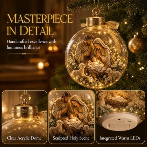 Illuminated Scripture Keepsake Ornament, Lighted Hanging Decoration with Bible Verse, Religious Themed Holiday Ornament, Transparant Ball with 2D Flat Sheet for Christmas Tree Home Display，B