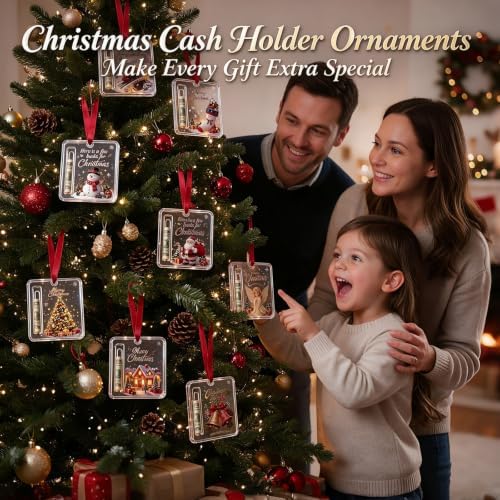 10PCS Christmas Cash Gift Ornament, Acrylic Christmas Money Holder for Cash