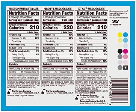 HERSHEY'S, KIT KAT and REESE'S Assorted Milk Chocolate, Full Size Bars Variety Box, 27.3 oz - 18 Count (Pack of 2)
