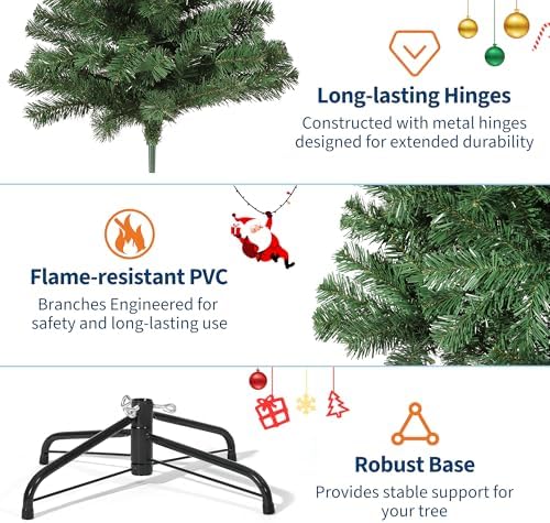 7.5ft Quality Artificial Christmas Tree with 1450 Realistic Spruce Advice, Hinged Metal Construction & Collapsible Stand – Green Holiday Decor for Home, Office, Party - 7.5FT