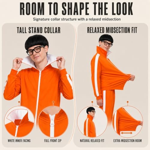 Halloween Costumes for Men, 4 Pcs Orange Tracksuit Costume Set