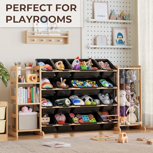 Toy Storage Organizer with Bookshelf and Stuffed Animal Storage - Kids Playroom Organization with 3 Shelves and 16 Toy Bins - Toddler Living Room Toy Box for Lego - Nursery Bedroom Decor Essential