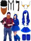 8 Pcs Lumberjack Blue Ox Costume Accessories Men Women Couple
