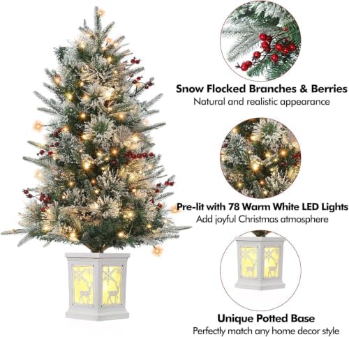 3ft Pre-Lit Artificial Mini Christmas Tree, 78 LED Lights, 8 Lighting Modes