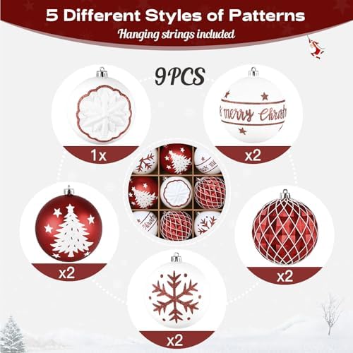 SHareconn 100MM/4 Inch 9PCS Large Christmas Balls Ornaments, Red and White