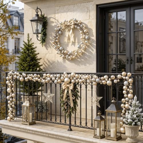 2 Pcs 15 ft Christmas Ball Ornament Garland, Champagne Gold