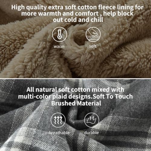 Elesuit Men's Full Zip Fleece Flannel Jacket Shirt Plaid Cotton Hoodie Coat