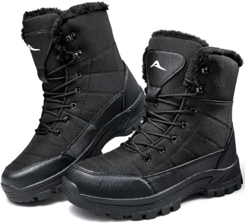 HARENCE Winter Snow Boots for Men: Comfortable Warm Fur Lined Boot Non Slip Waterproof Mid Calf Booties for Outdoor Hiking