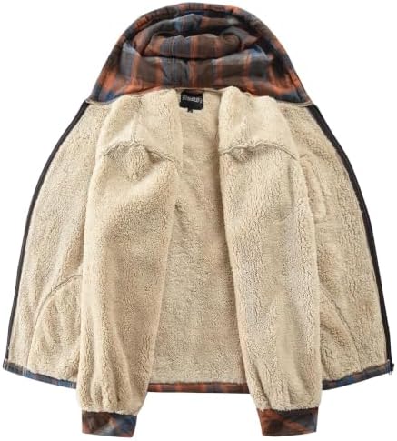 Elesuit Men's Full Zip Fleece Flannel Jacket Shirt Plaid Cotton Hoodie Coat