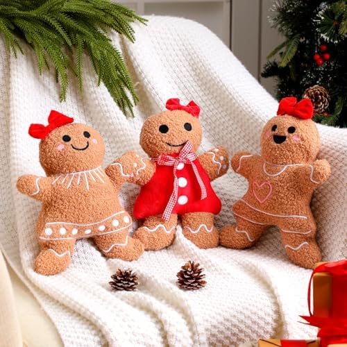Konohan 3 Pcs Christmas Gingerbread Man Throw Pillows for Christmas Decor