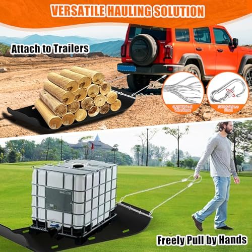 47” x 110” Yard Drag Sled with Pull Cables 1/8 HDPE Thickened Yard Sled Heavy Duty Multipurpose Yard Drag Mat for Hauling Debris, Construction Materials, Logs and Hunting Trophy