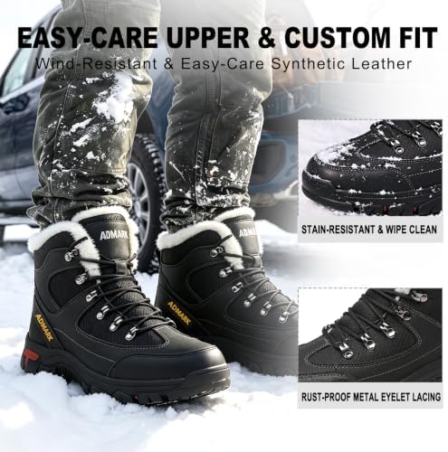 ADMARK Men's Snow Boots Ankle Short Boots Outdoor Fur Lined Winter Shoes