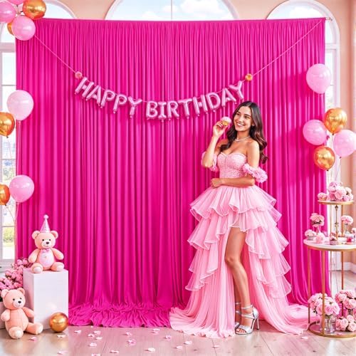 10x10 Fuchsia Backdrop Curtain for Parties Birthday Party Wrinkle Free Hot Pink Photo Curtains Backdrop Drapes Fabric Decoration for Wedding 5ft x 10ft,2 Panels