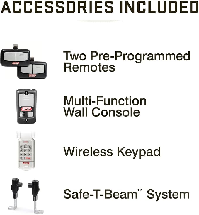 Genie SilentMax 1000 Garage Door Opener - Ultra-Quiet Belt Drive - Includes two 3-Button Pre-Programmed Remotes, Wall Console, Wireless Keypad, Safe T-Beams - Model 3042-TKH, 140V DC Motor