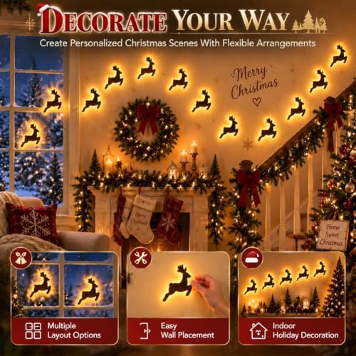 LED Reindeer Wall Decorations, Christmas Glow Silhouette Lights Home Decor