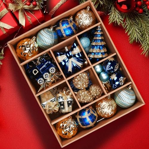 Alupssuc 82pcs Classic Christmas Balls Ornaments Set, Blue and Gold
