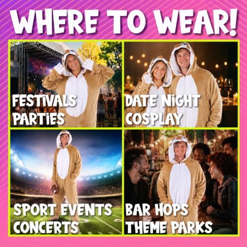 Funziez! Slim Fit Adult Onesie - Animal Costume - Plush Unisex Halloween One Piece Cosplay Suit for Women and Men