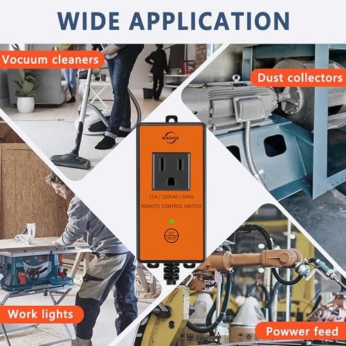 120v Automatic Remote Vacuum Switch, Wireless Dust Collector Starter Outlet for Power Tools, 5s/10s Delay Off Switch(Battery Included)
