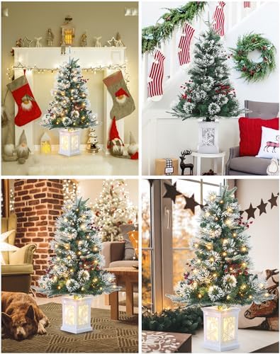 3ft Prelit Snow Flocked Christmas Tree with Light Up Snowflake Box Base