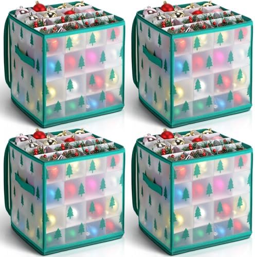 Saintrygo 4 Pcs Ornament Storage Box with 64 Compartments, Tree Style