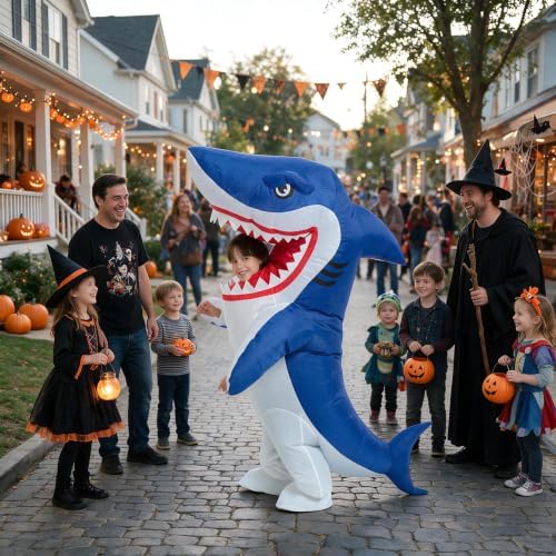 One Casa Inflatable Shark Costume for Kids,Blow Up Full Body Animal Suit