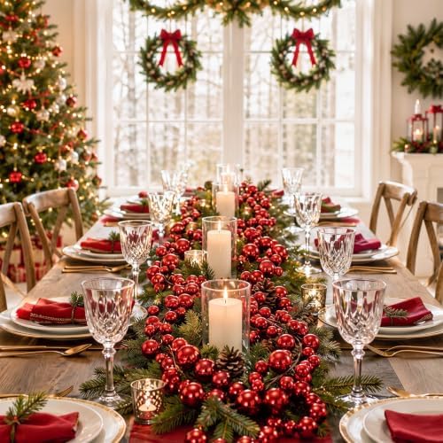 2 Pcs 9 ft Christmas Ball Ornament Garland, Red