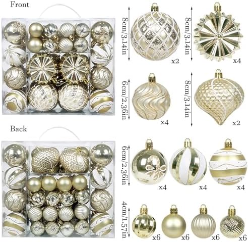 48 Pcs Christmas Balls Ornaments for Christmas Tree, Painted Shatterproof Plastic Decorative Baubles Hanging Ornaments for Xmas Tree Wreath Holiday Party Wedding Decoration, Gold