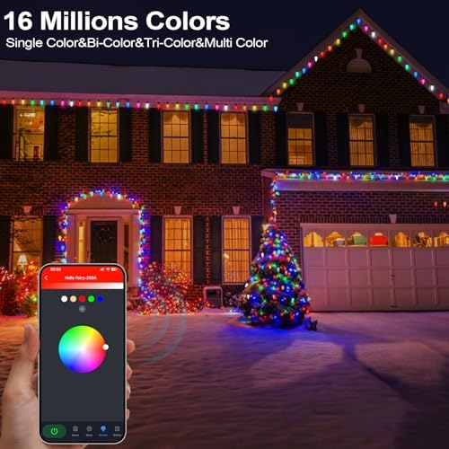 Gemce Smart C9 Christmas Outdoor Lights, 49FT 50 LEDs, APP Remote Controlled RGB String Lights, DIY Chasing Xmas Lights, Color Changing with Timer & Music Sync for Holiday Xmas Tree Decoration