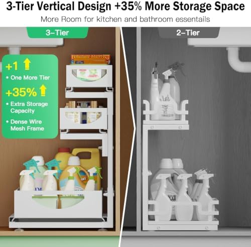 Under Sink Organizer, 1-Pack 3-Tier Pull Out Cabinet Organizers and Storage