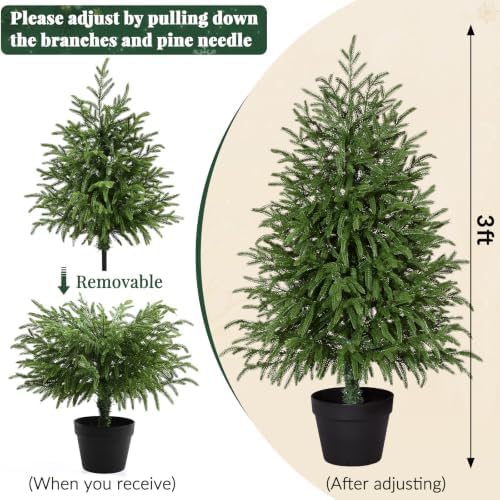 3FT 2PCS Artificial Small Christmas Tree, Norfolk Pine Tree Potted