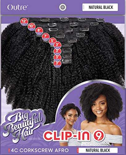 Outre BIG BEAUTIFUL HAIR CLIP-IN Blends Perfectly w/Curly & Textured Hair Creates Longer Fuller Looks 100% Human Hair Premium Blend Limitless Quick Styling - 4C CORKSCREW AFRO (2T1/BU)
