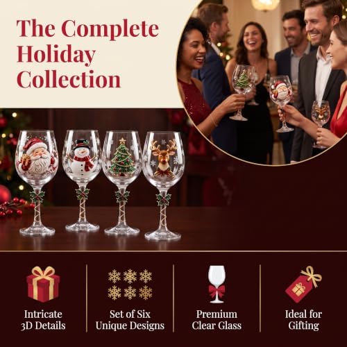 Christmas Wine Glass Collection Gift Box Set, Christmas Wine Glasses, Raised Holiday Goblet with Snowflake Decor, Festive Glassware, Wines & Cocktails, Holiday Party & Table Decor (glass)