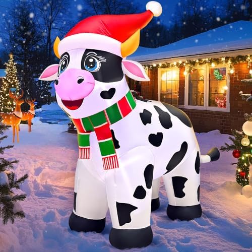 5.6FT Christmas Inflatables Outdoor Decorations Inflatable Cow Farm Animals, Built in LED Lights Blow up Yard Decorations for Xmas Holiday Party Indoor Garden Lawn Décor