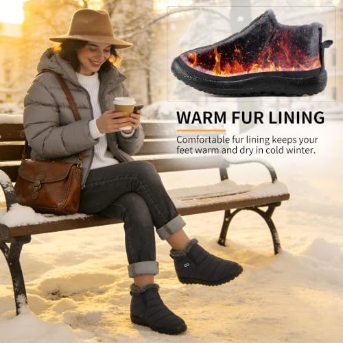 HARENCE Snow Boots for Women Winter Boot with Comfortable Warm Fur Lined Ankle Booties Outdoor Slip On Waterproof Short Boots