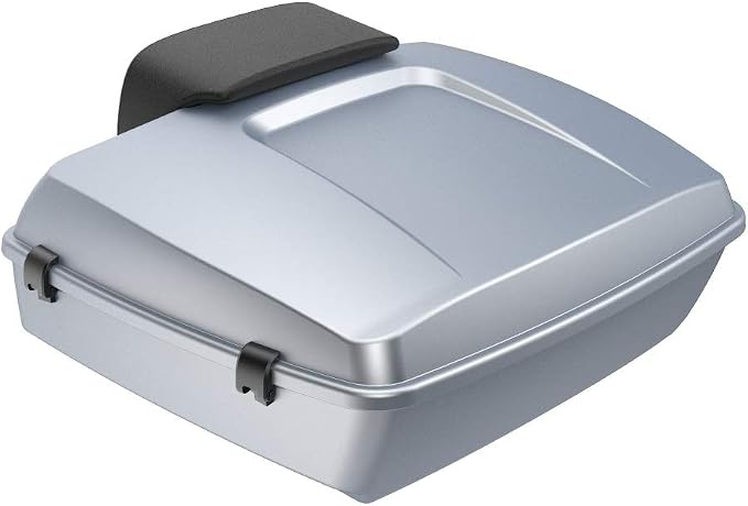 Advanblack Road Glide Tour Trunk Pack Barracuda Silver Denim Chopped Tour Trunk Pack Backrest Pad for '97-'25 Harley Touring Road King Street Glide Electra Glide CVO models