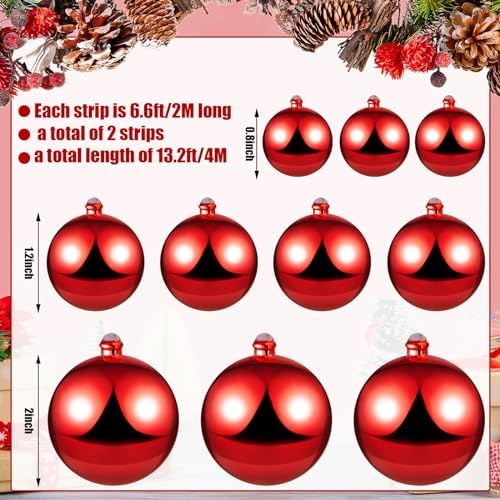 2 Pcs 6 ft Christmas Ball Ornament Garland, Red