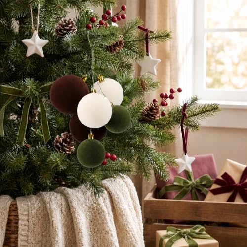 Roowest 4 Sets Large Neutral Velvet Christmas Ball Clusters Ornaments Decor