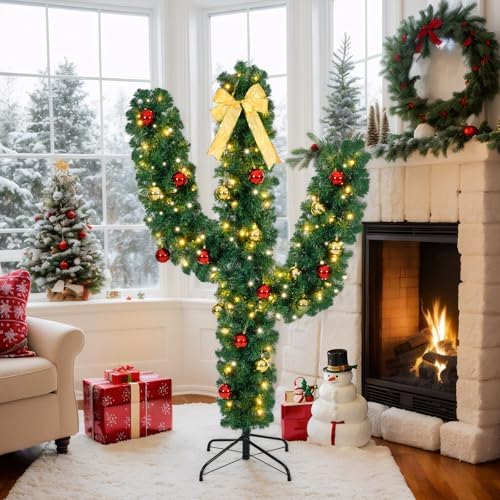 VINGLI 5ft Pre-lit Cactus Christmas Tree, 110 LED Lights, 400 Tips