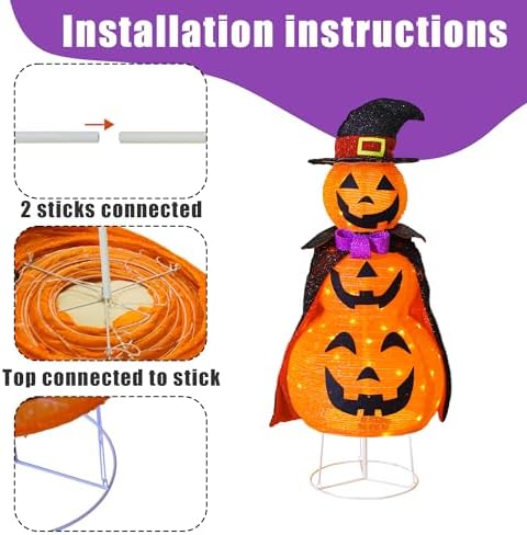 3FT Light Up Halloween Collapsible Pumpkin Decorations Outdoor with Timer