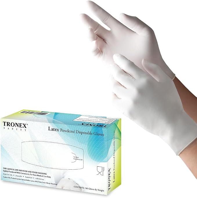 TRONEX 1510 Rubber Latex Disposable Gloves, Non Medical, General Purpose, Food Handling, Food Preparation, Light Industrial, Smooth Finish, Corn Starch Powdered, Natural Color, Small, Case of 1000