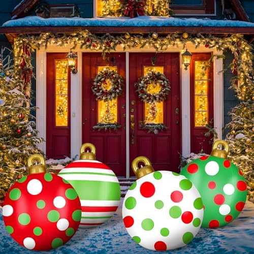 Jetec 4 Pcs Giant Inflatable Christmas Ball, Polka Stripe, Color 8